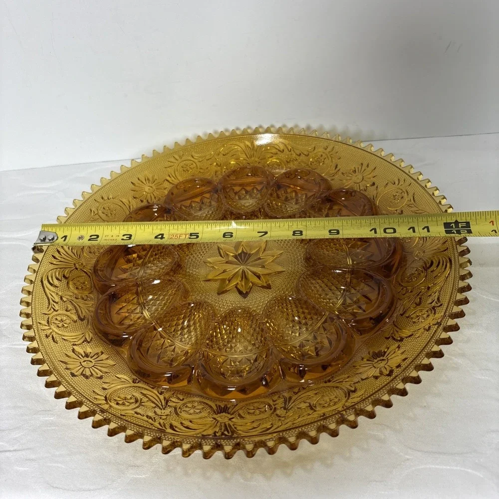 Indiana Glass Co Tiara Golden Amber Sandwich-Deviled Egg Plate Platter Tray 12